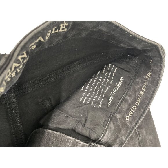 American Eagle Black Denim Jeans Distressed Super Stretch Jegging Size 6 - Picture 4 of 7